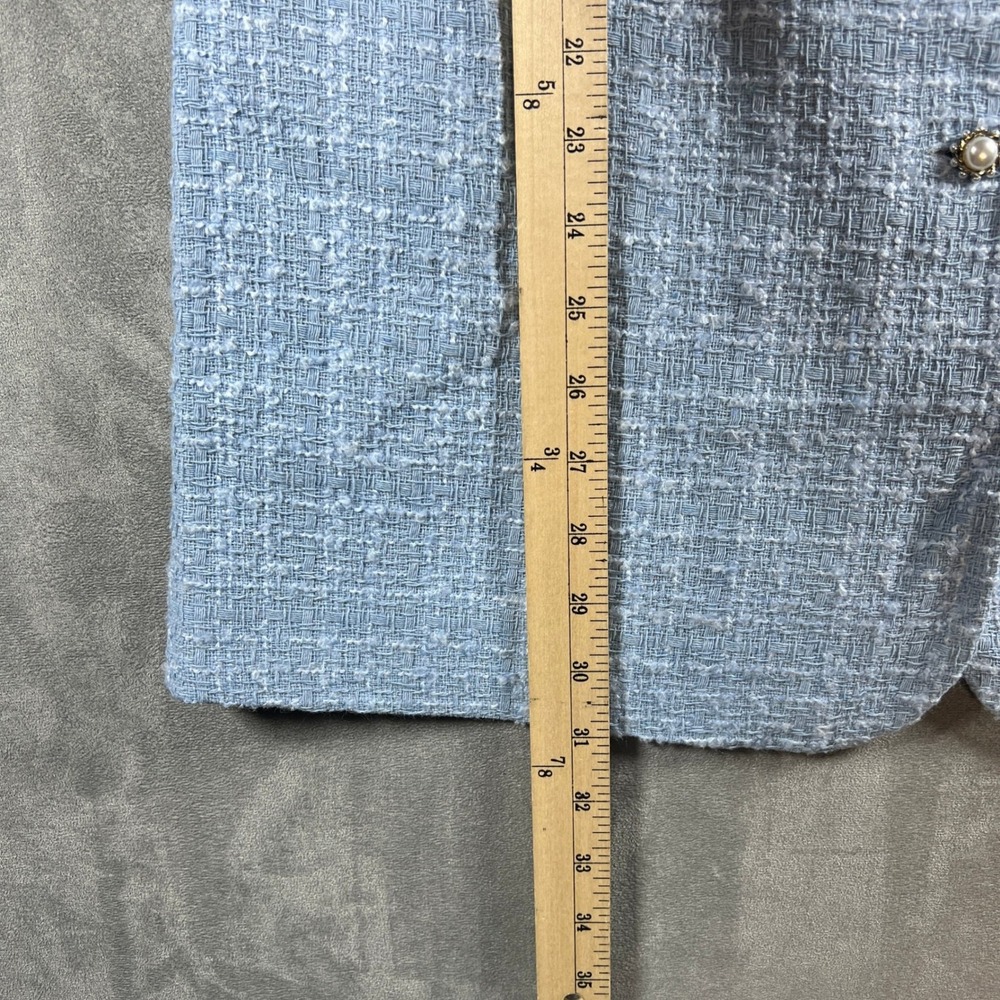 NWT Maeve Anthropologie Blue Tweed Longline Vest Pearl Button Frayed Trim 6P - Picture 7 of 11